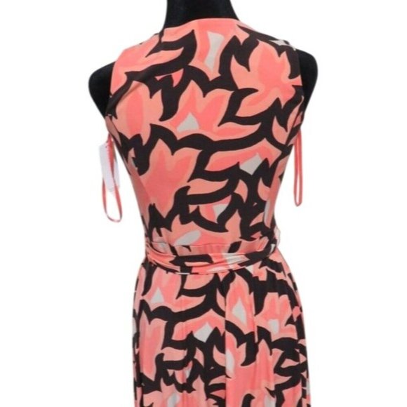 Charter Club Petite Abstract Sleeveless Belted Fit & Flare Dress Oranges Black - Picture 3 of 9